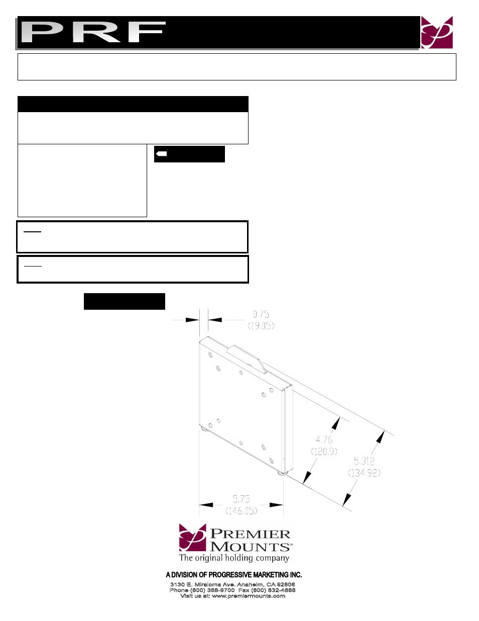 Premier Mounts Prestige Ultra Flat Mount PRF User Manual | 3 pages