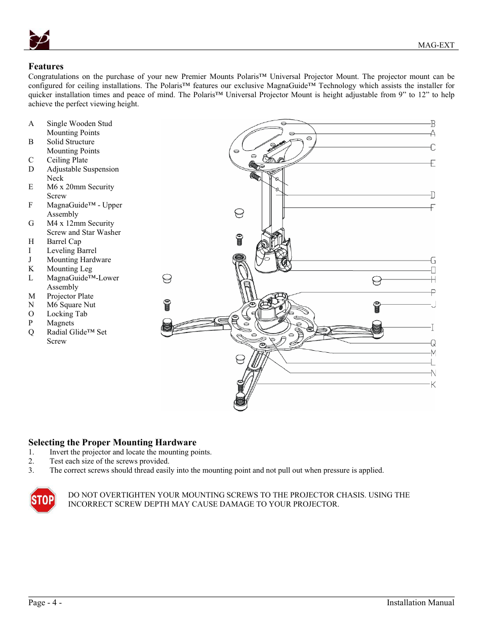 Premier Mounts Polaris Universal Projector Mount MAG-EXT User Manual | Page 4 / 8
