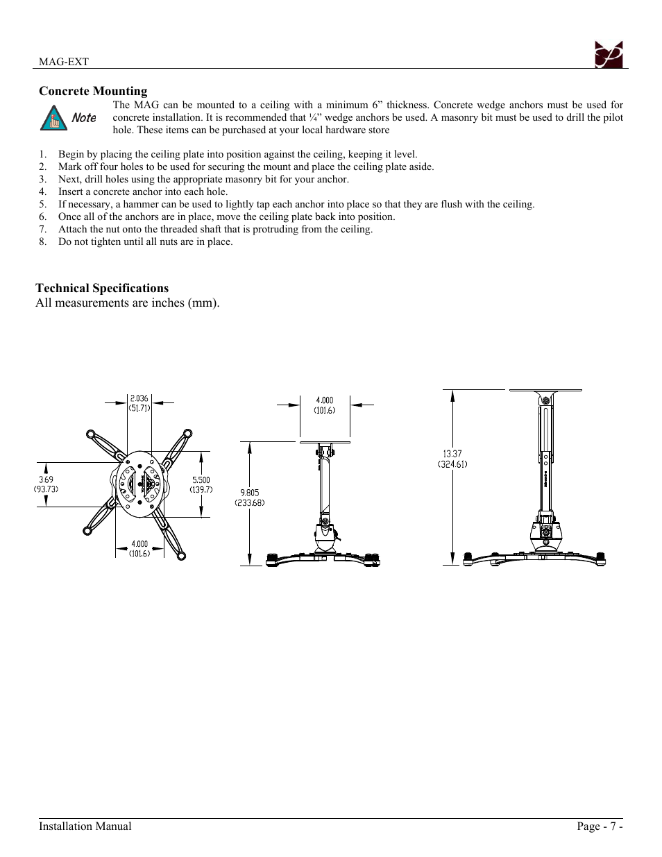 Premier Mounts Polaris Universal Projector Mount MAG-EXT User Manual | Page 7 / 8
