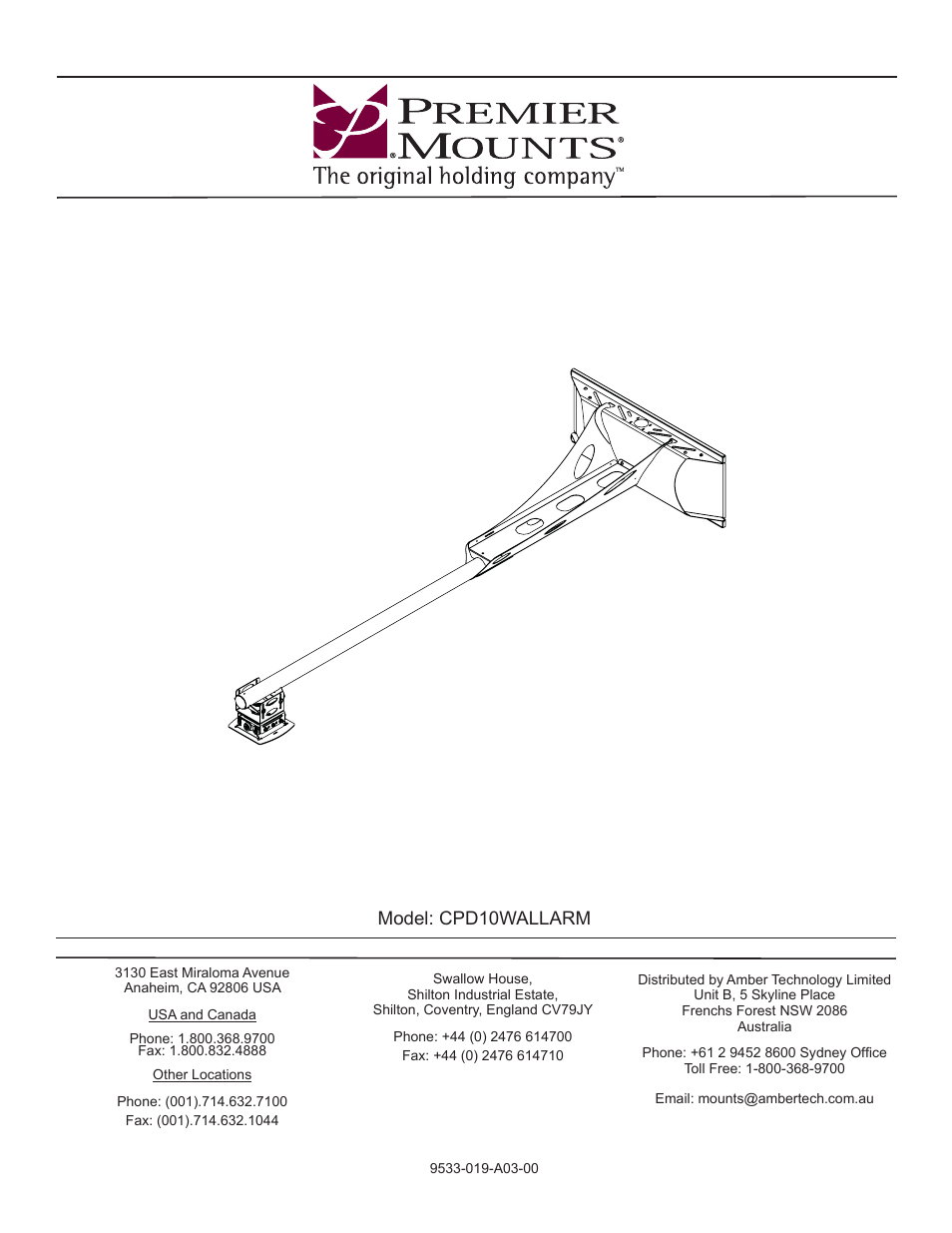 Premier Mounts CPD10WALLARM User Manual | 14 pages
