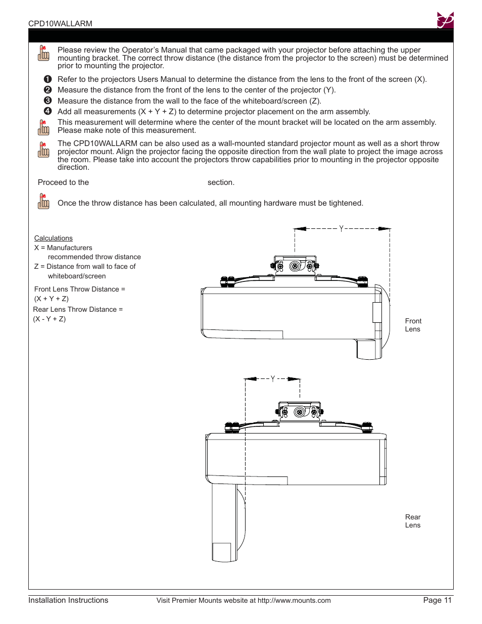 Premier Mounts CPD10WALLARM User Manual | Page 11 / 14