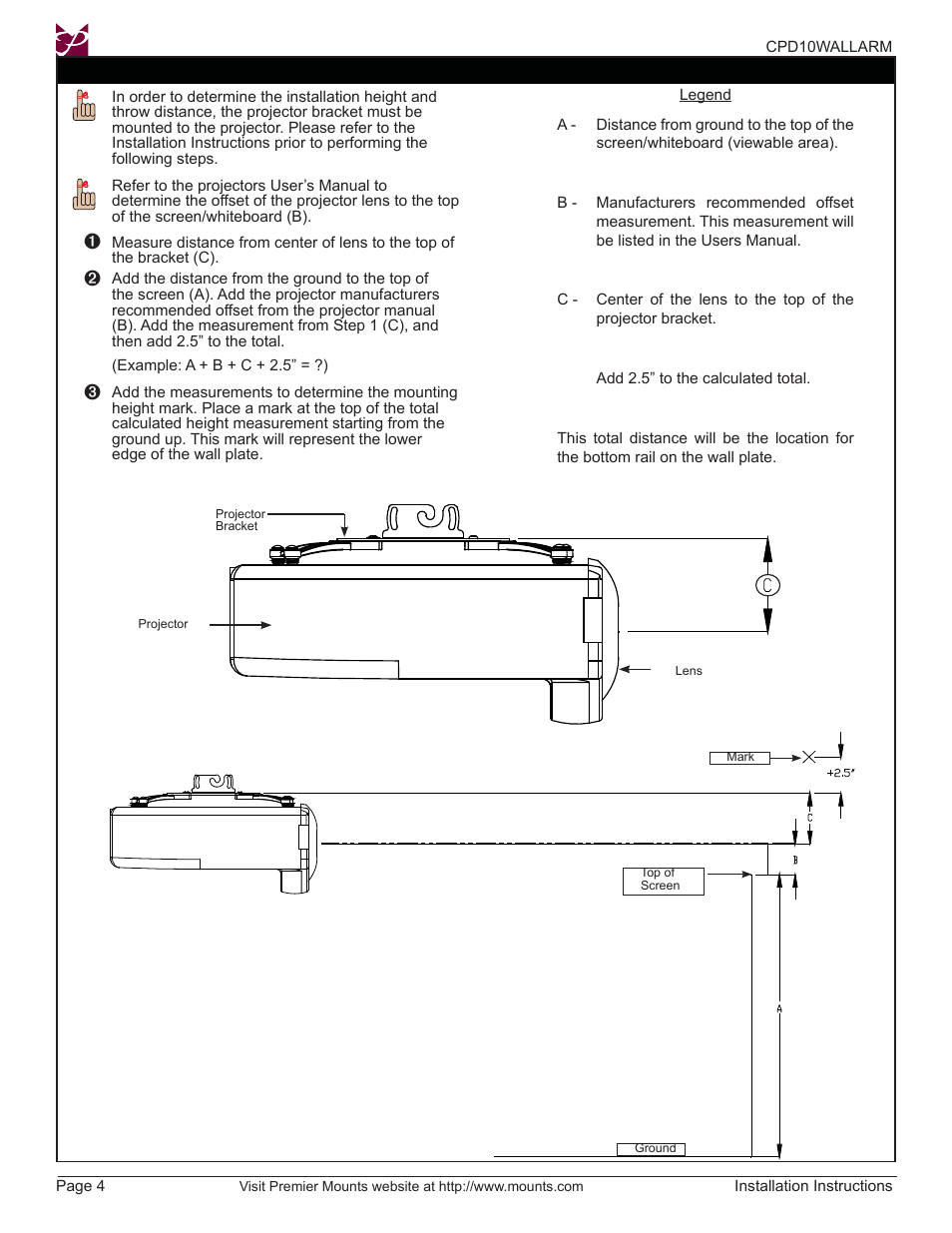 Premier Mounts CPD10WALLARM User Manual | Page 4 / 14