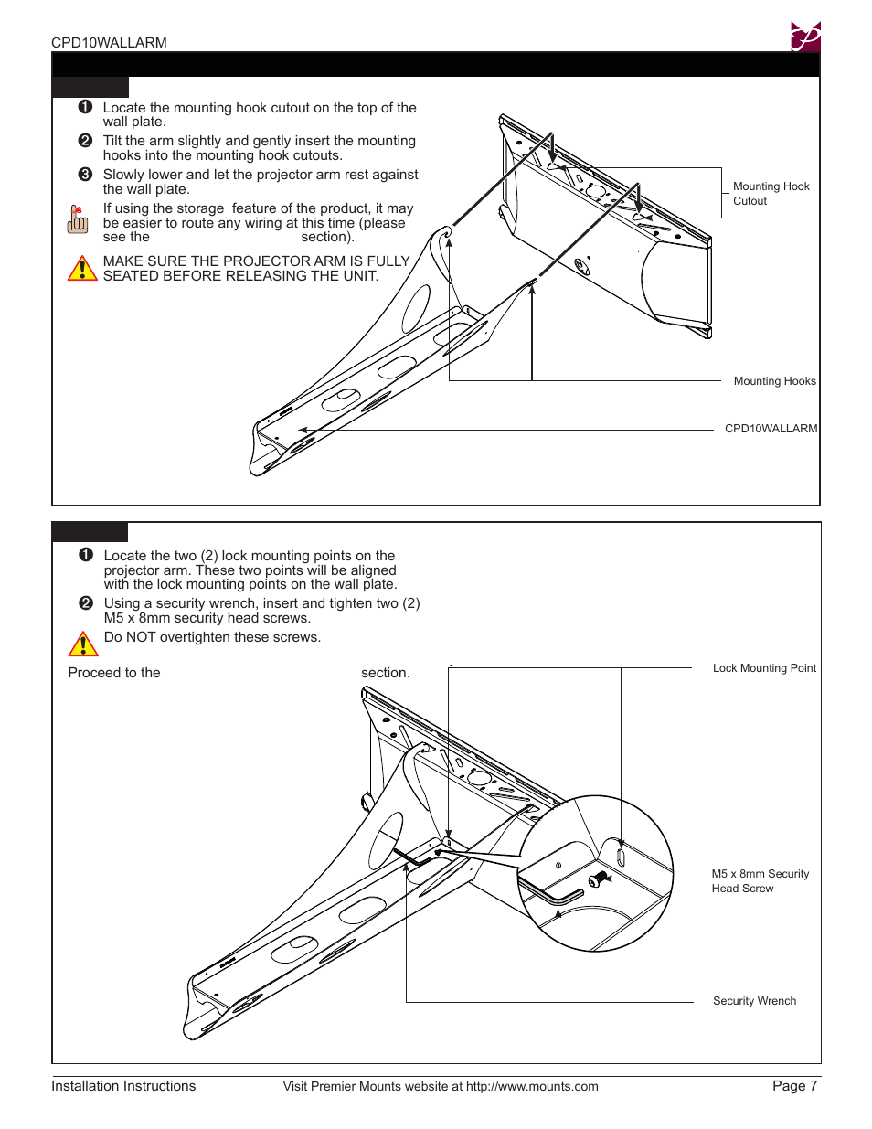 Premier Mounts CPD10WALLARM User Manual | Page 7 / 14