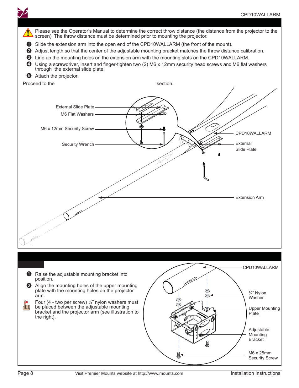 Premier Mounts CPD10WALLARM User Manual | Page 8 / 14