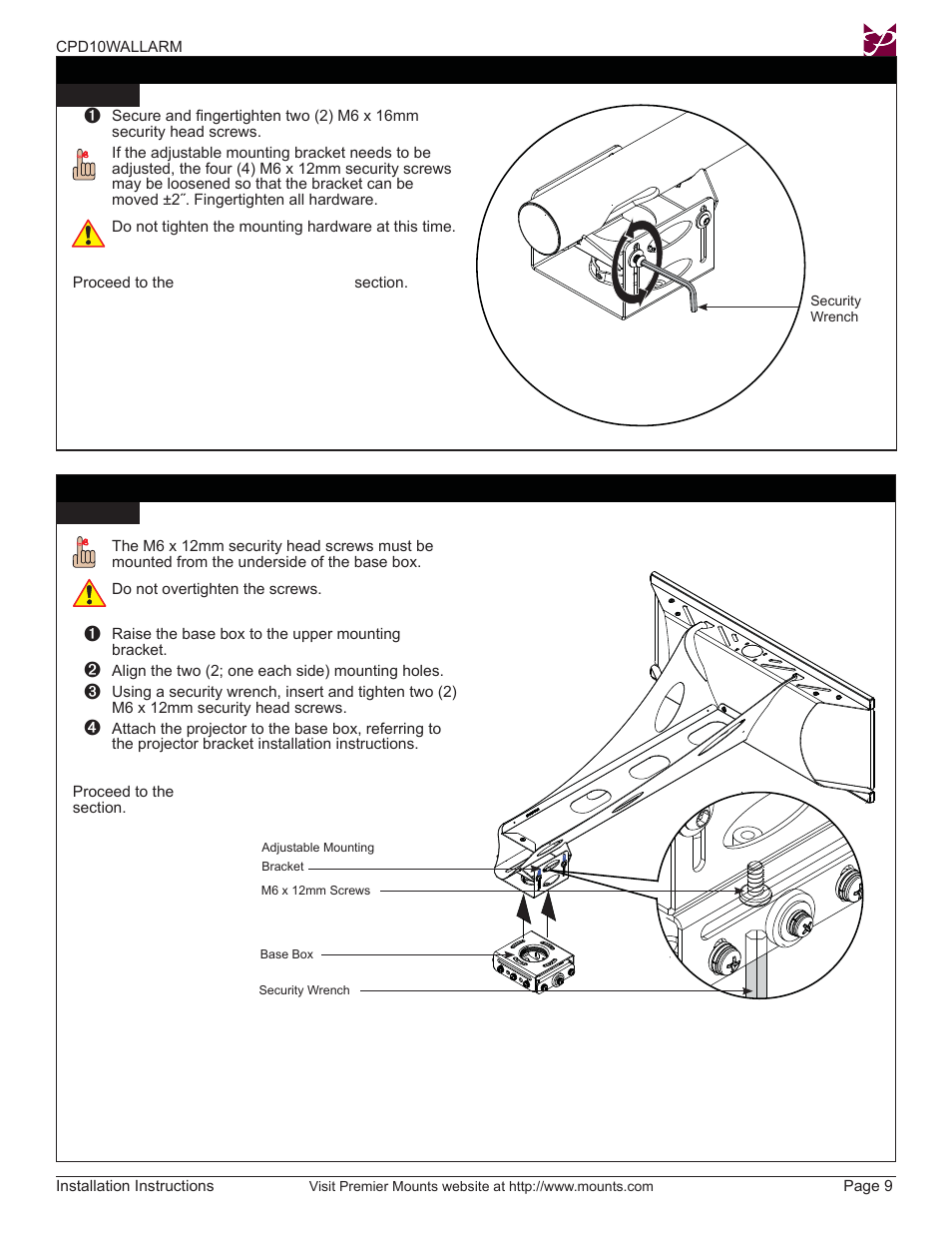 Premier Mounts CPD10WALLARM User Manual | Page 9 / 14