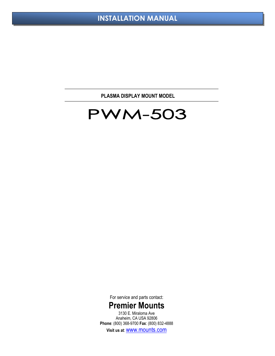 Premier Mounts PWM-503 User Manual | 9 pages