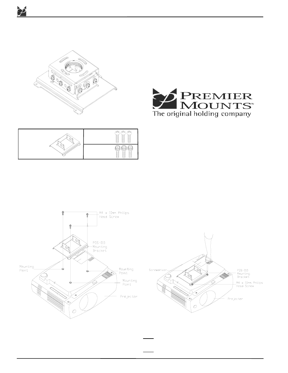 Premier Mounts PDS-010 User Manual | 2 pages