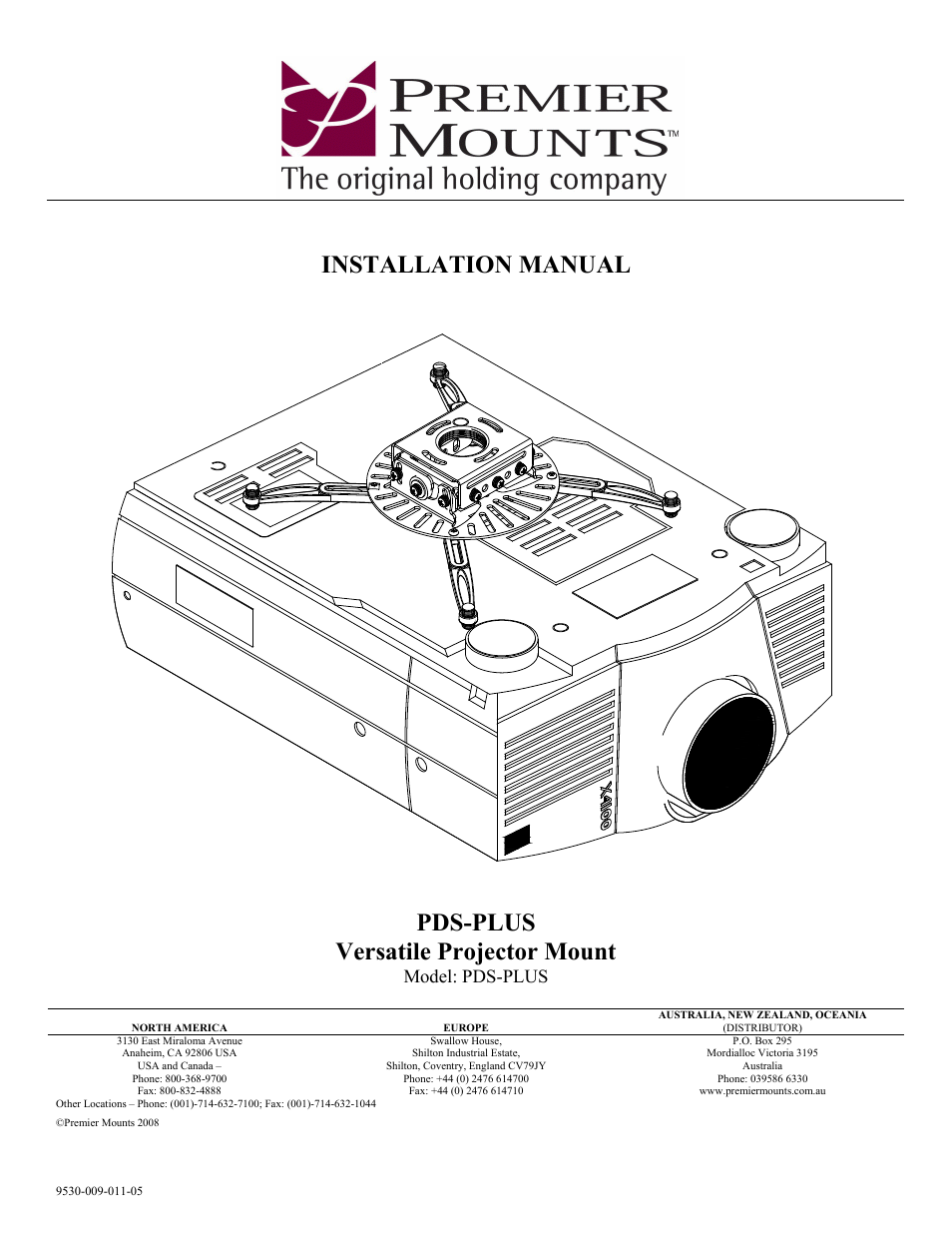 Premier Mounts Low-Profile Universal Projector Mount PDS-PLUS User Manual | 17 pages