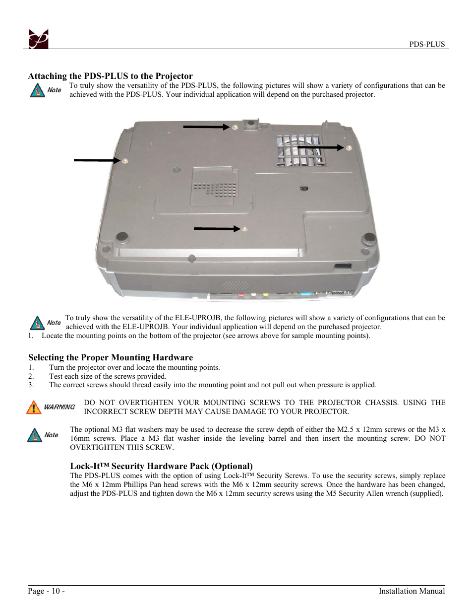 Premier Mounts Low-Profile Universal Projector Mount PDS-PLUS User Manual | Page 10 / 17