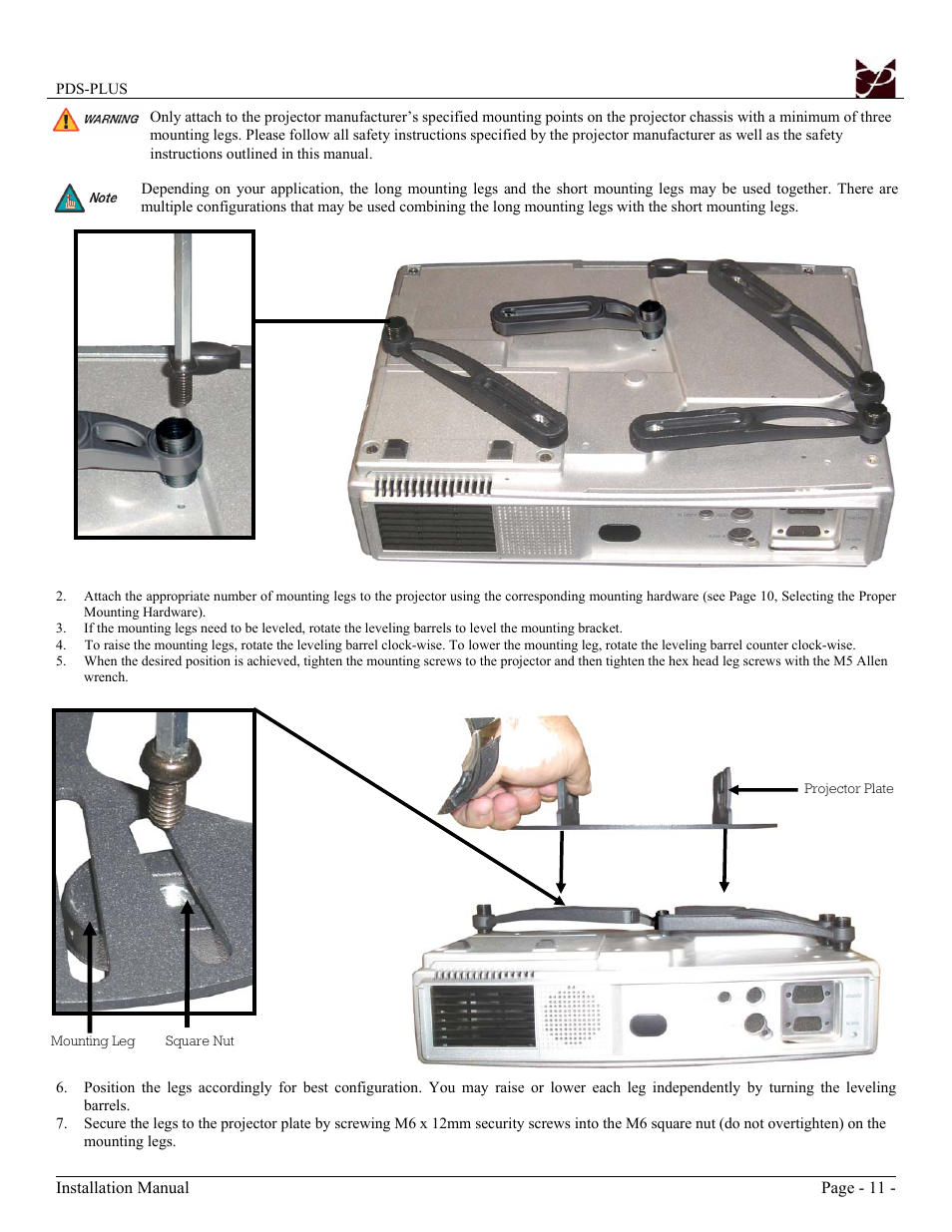 Premier Mounts Low-Profile Universal Projector Mount PDS-PLUS User Manual | Page 11 / 17