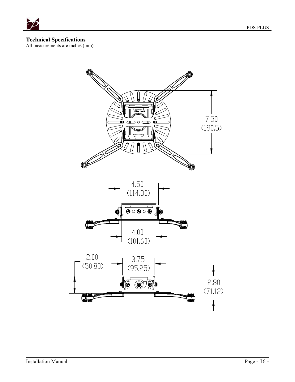 Premier Mounts Low-Profile Universal Projector Mount PDS-PLUS User Manual | Page 16 / 17