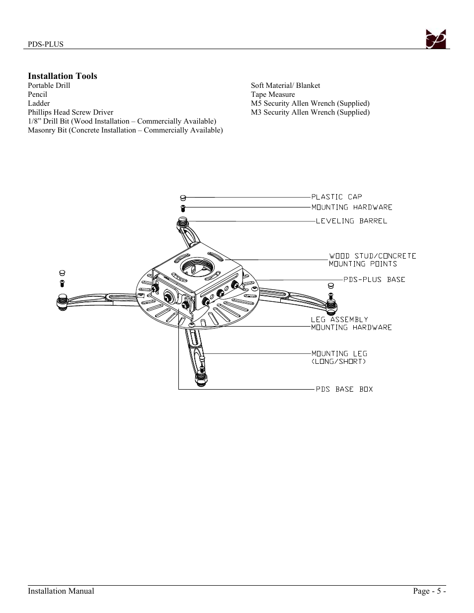 Premier Mounts Low-Profile Universal Projector Mount PDS-PLUS User Manual | Page 5 / 17