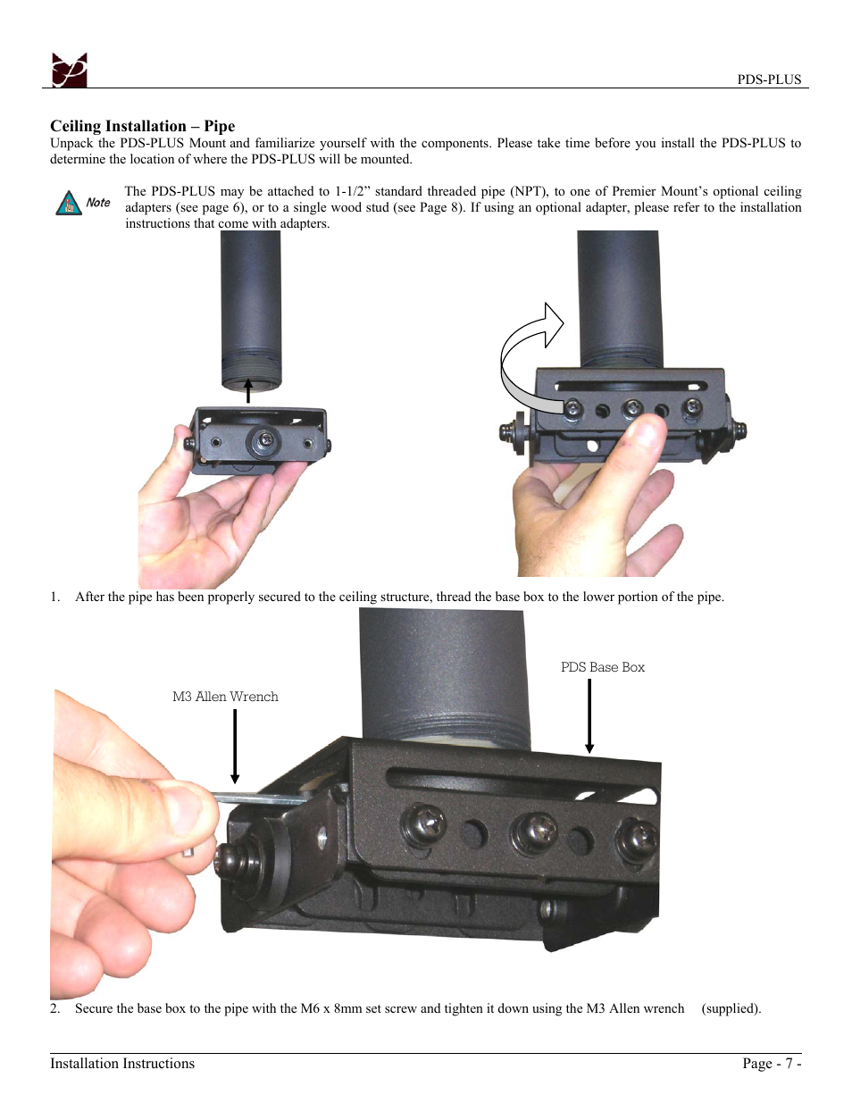 Premier Mounts Low-Profile Universal Projector Mount PDS-PLUS User Manual | Page 7 / 17