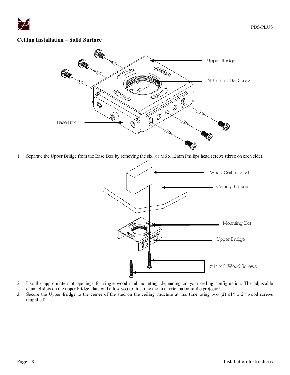 Premier Mounts Low-Profile Universal Projector Mount PDS-PLUS User Manual | Page 8 / 17