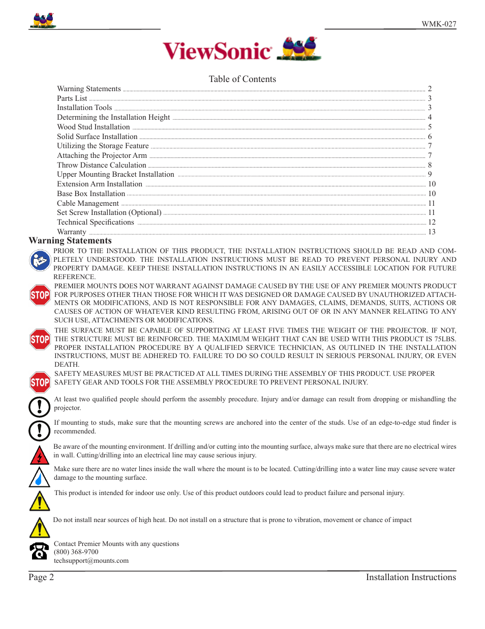 Premier Mounts WMK-027 User Manual | Page 2 / 13