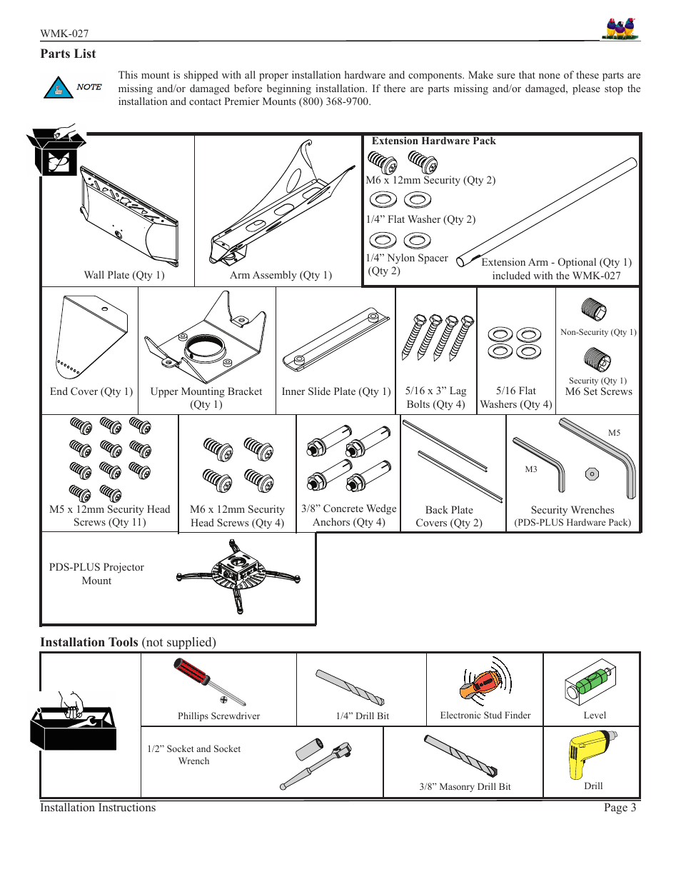 Premier Mounts WMK-027 User Manual | Page 3 / 13
