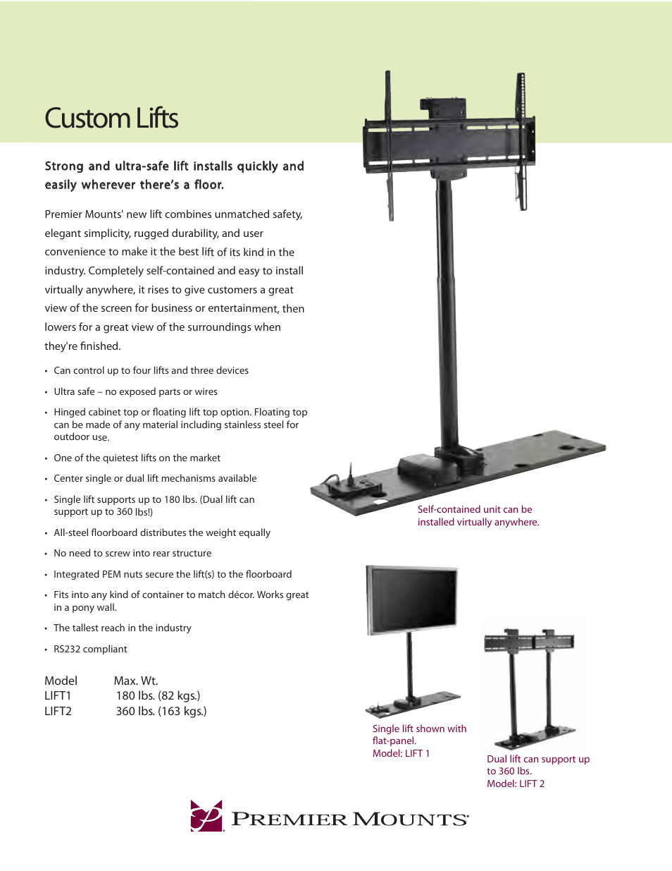 Premier Mounts LIFT1 User Manual | 2 pages