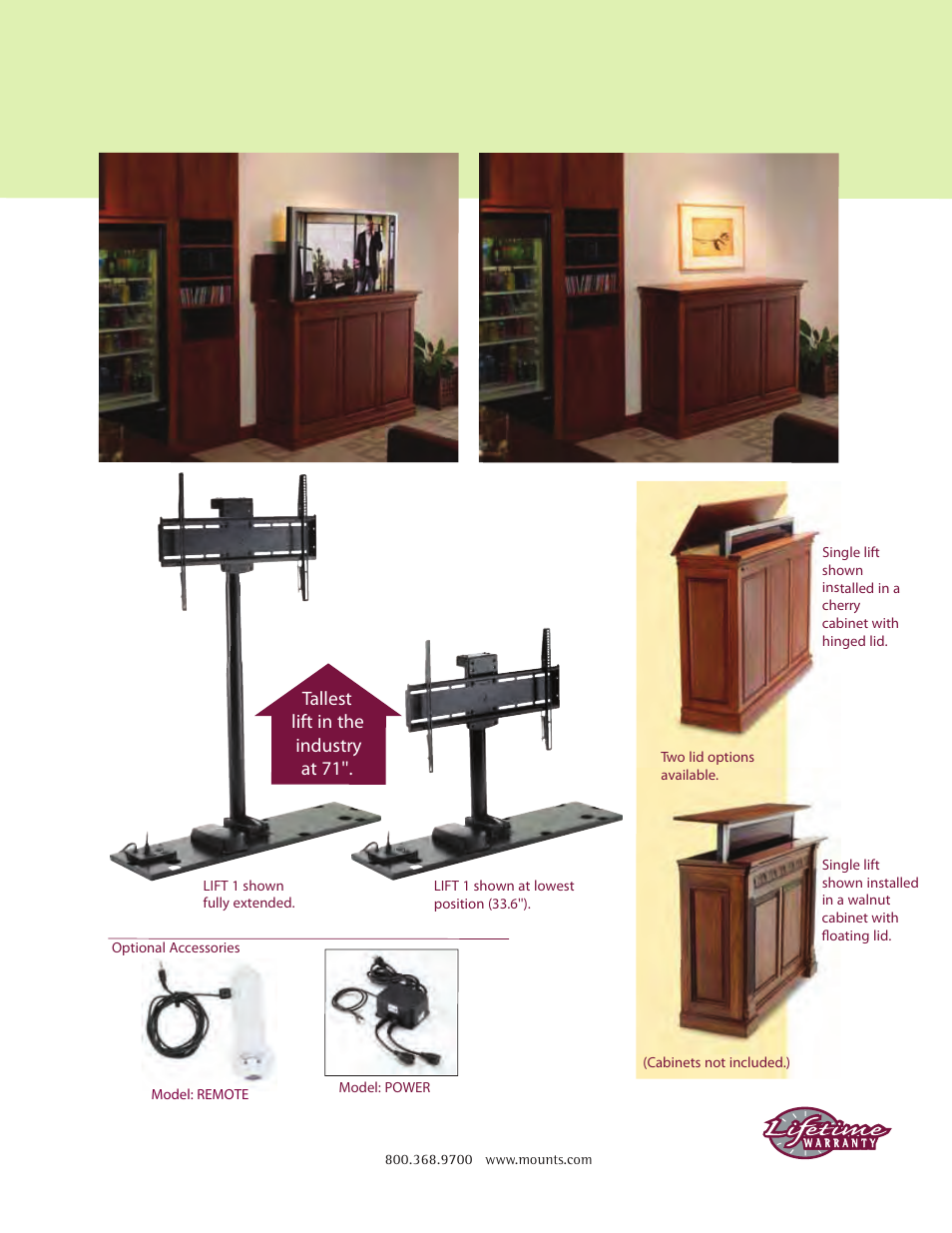 Tallest lift in the industry at 71 | Premier Mounts LIFT1 User Manual | Page 2 / 2