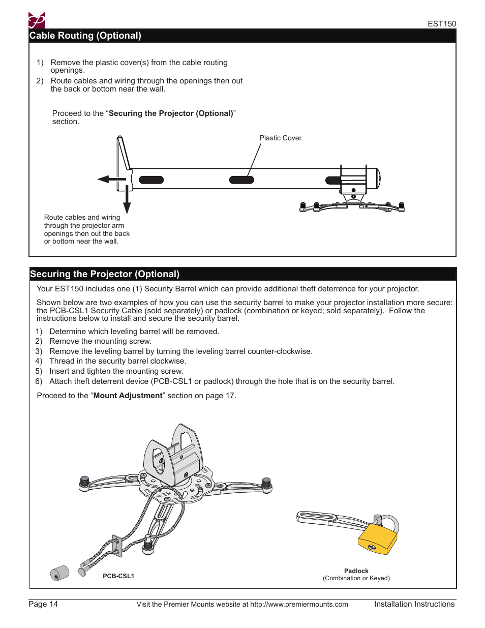 Premier Mounts EST150 User Manual | Page 14 / 16