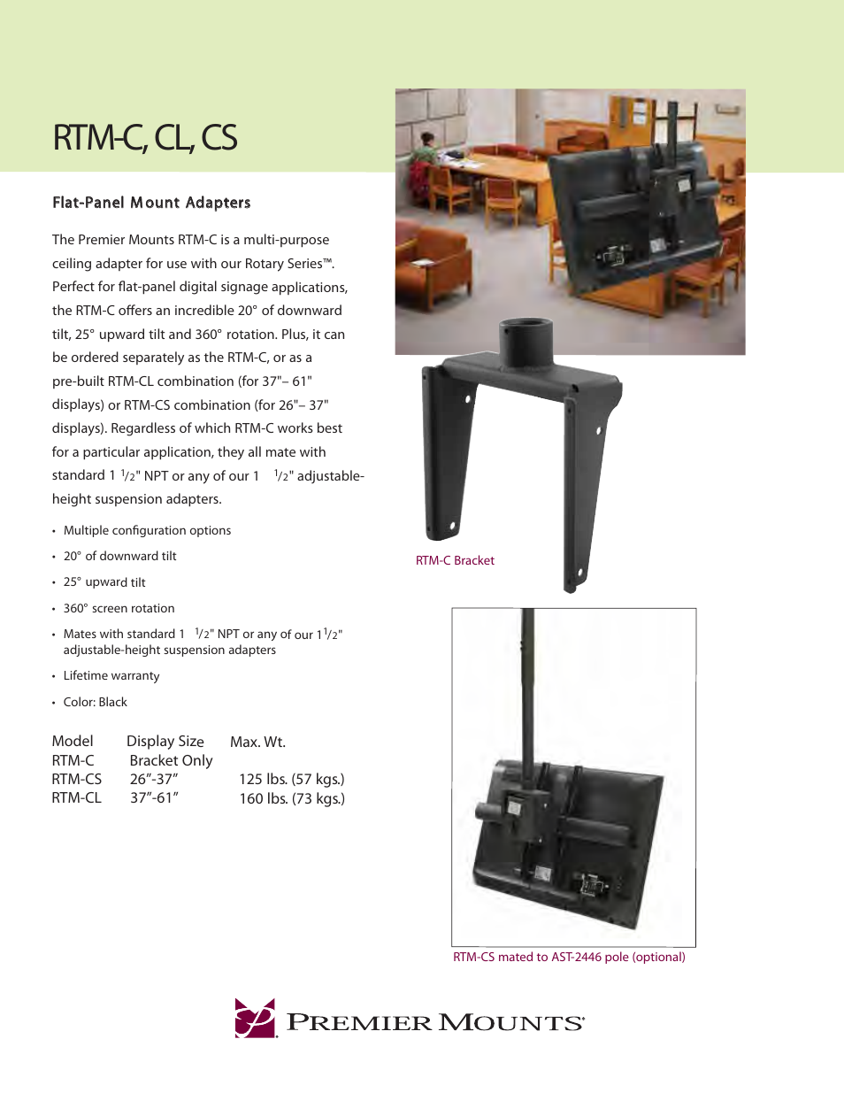 Premier Mounts RTM-C User Manual | 2 pages