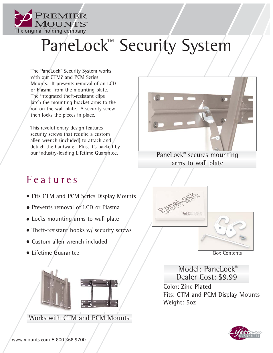 Premier Mounts PaneLock User Manual | 1 page