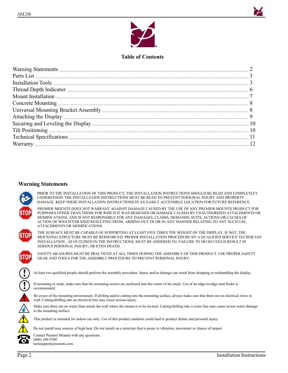 Premier Mounts AM250-FLIP User Manual | Page 2 / 12