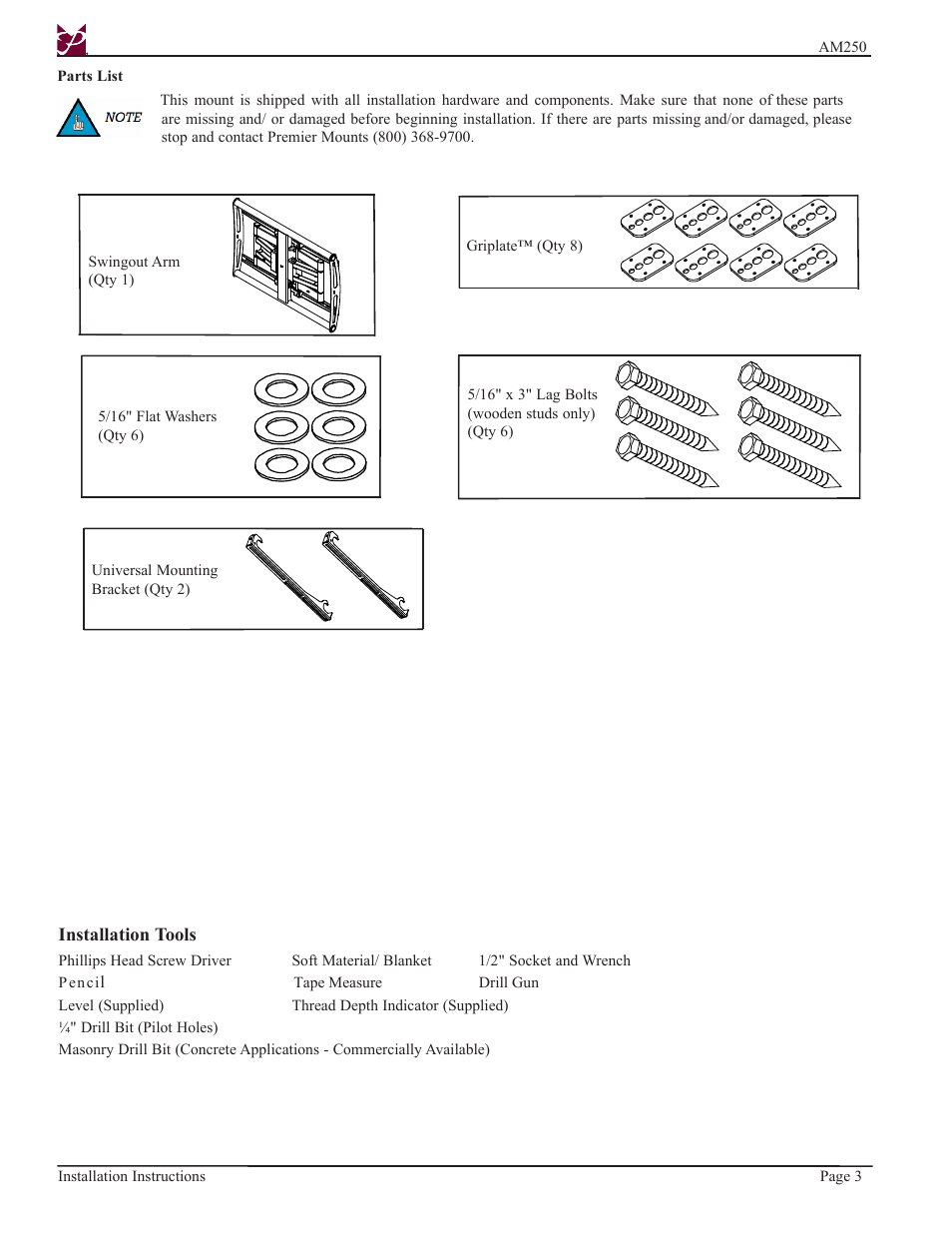 Premier Mounts AM250-FLIP User Manual | Page 3 / 12
