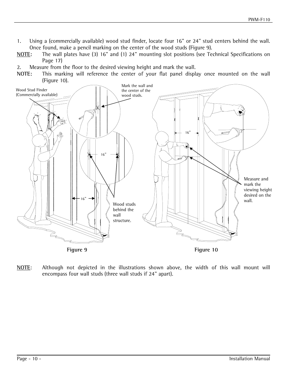 Wall stud location | Premier Mounts PWM-F110 User Manual | Page 10 / 18