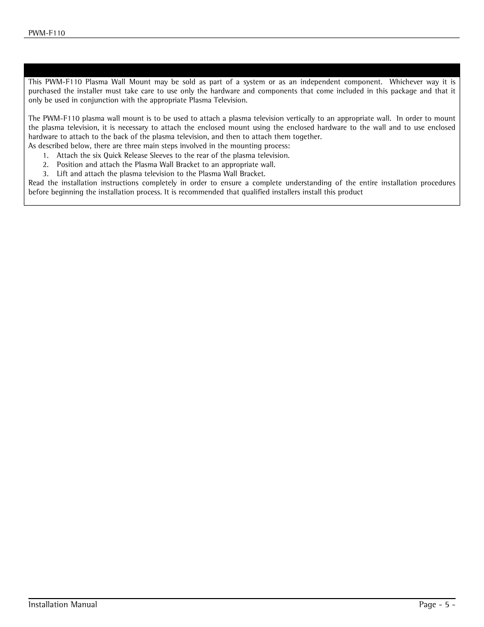 Mount overview | Premier Mounts PWM-F110 User Manual | Page 5 / 18