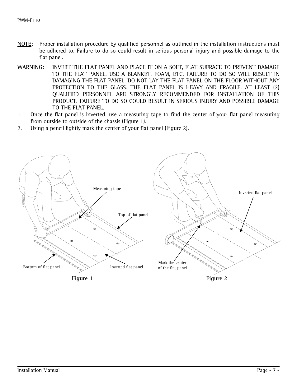 Mounting bracket installation | Premier Mounts PWM-F110 User Manual | Page 7 / 18