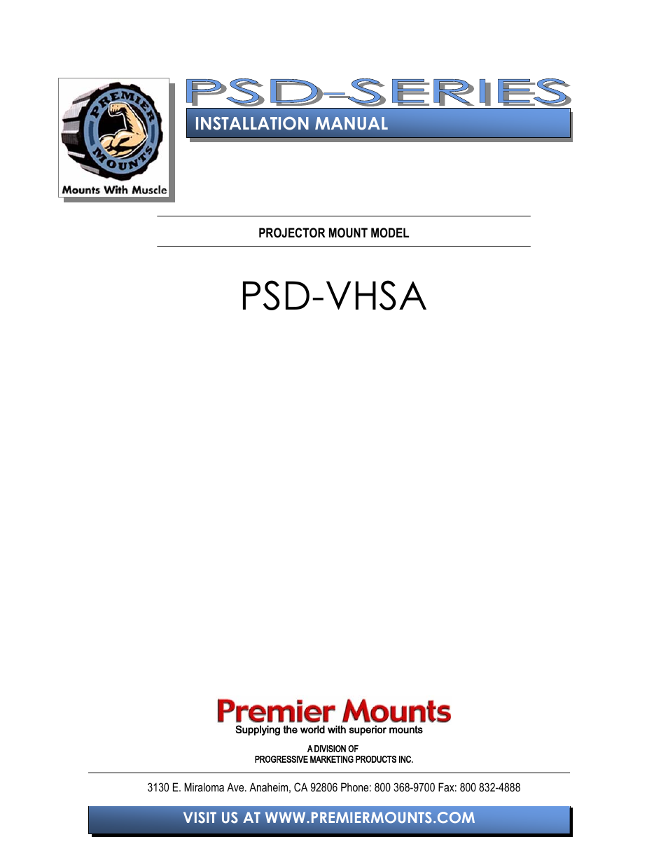 Premier Mounts PSD-VHSA User Manual | 7 pages