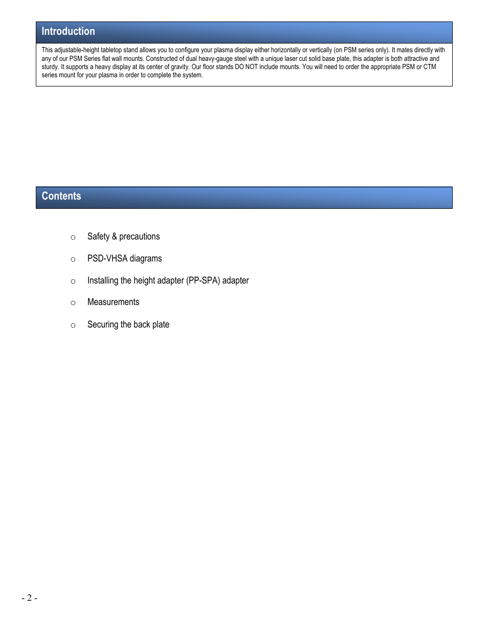 Premier Mounts PSD-VHSA User Manual | Page 2 / 7