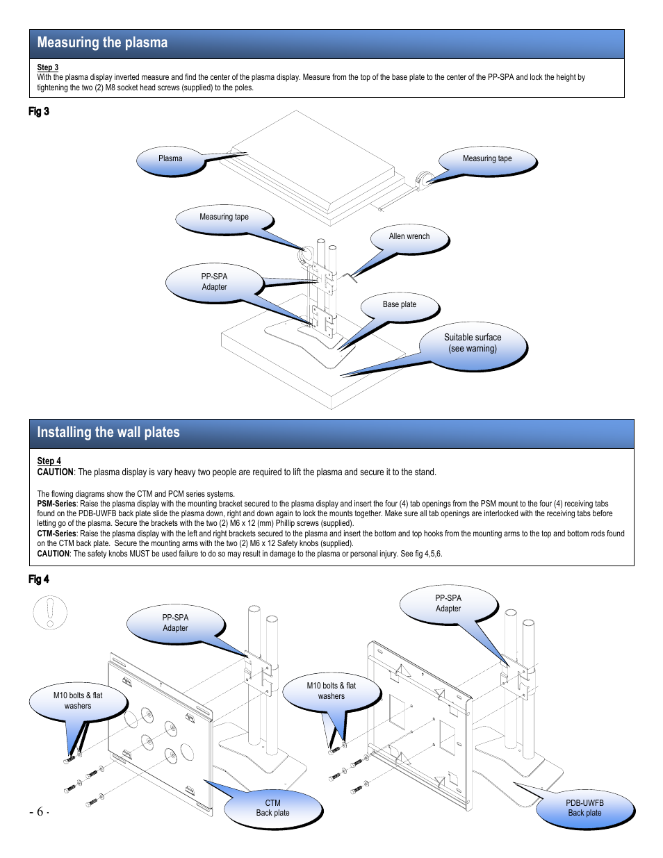 Measuring the plasma, Installing the wall plates | Premier Mounts PSD-VHSA User Manual | Page 6 / 7