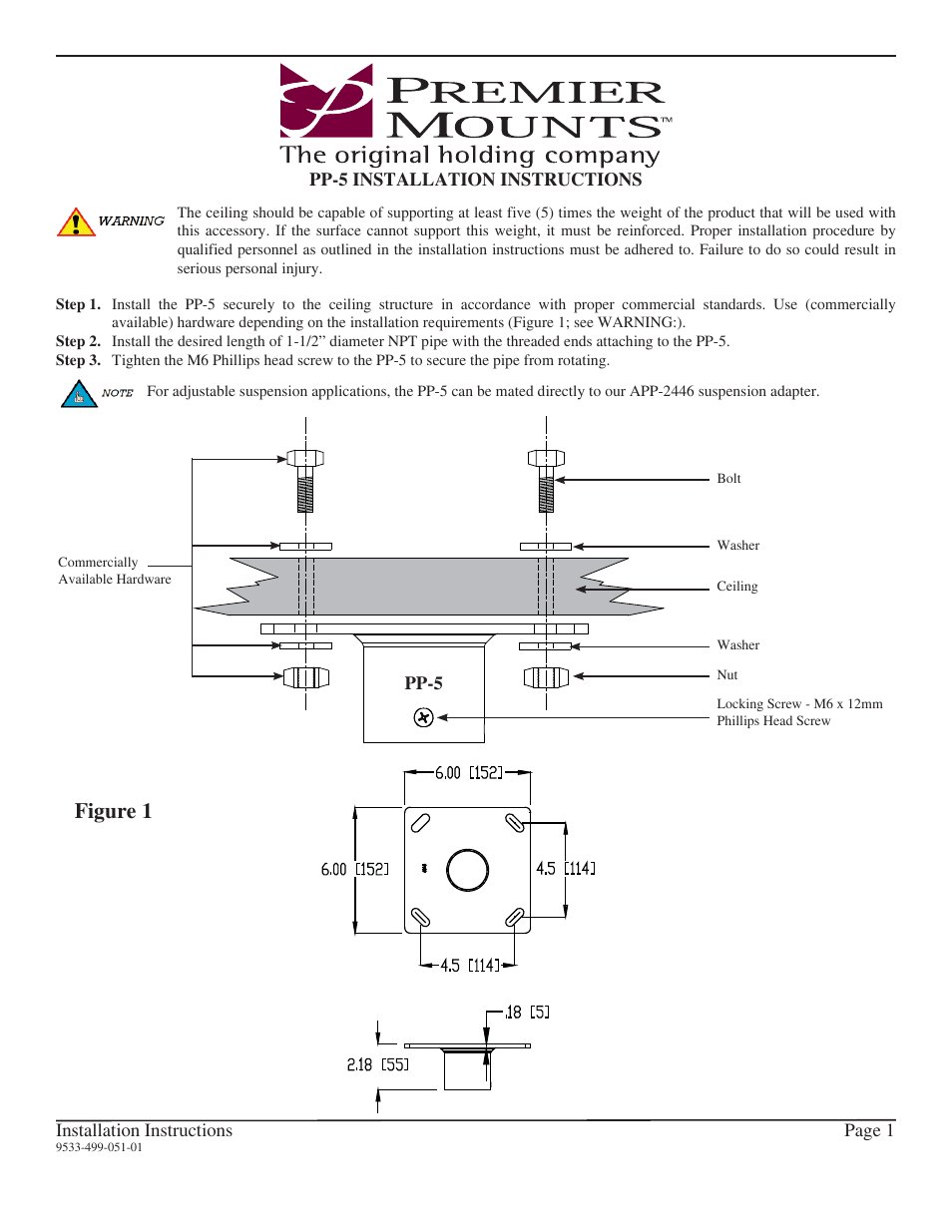 Premier Mounts PP-5 User Manual | 2 pages