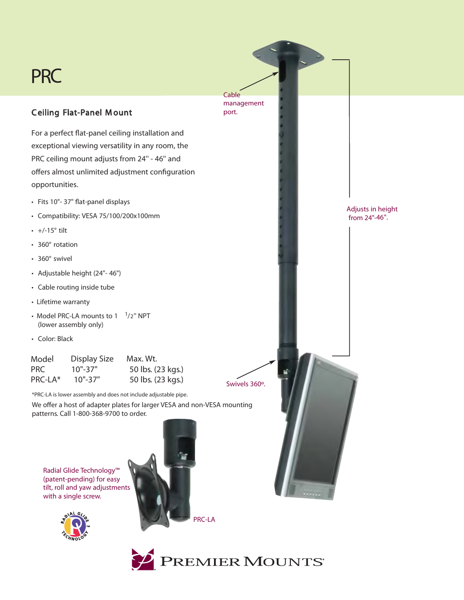 Premier Mounts PRC-LA User Manual | 2 pages