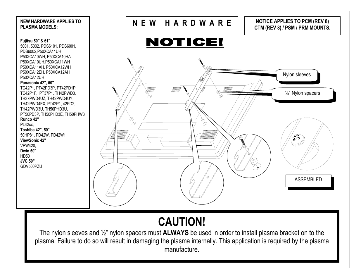 Caution | Premier Mounts PSM-442F User Manual | Page 12 / 12