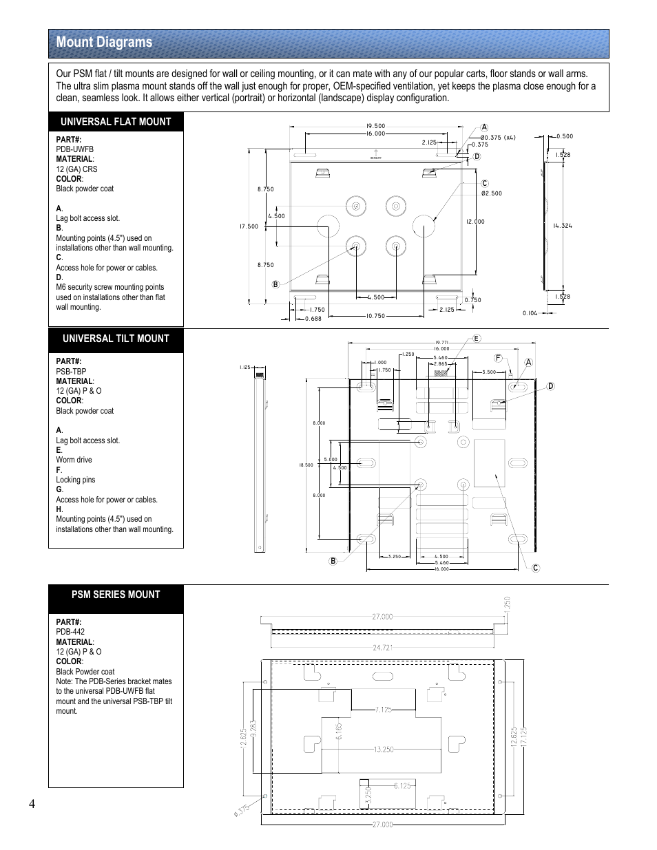 Mount diagrams | Premier Mounts PSM-442F User Manual | Page 4 / 12