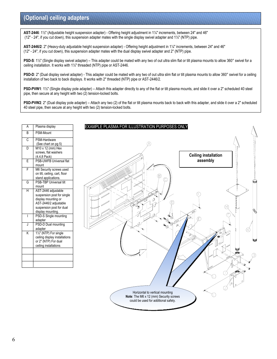 Optional) ceiling adapters | Premier Mounts PSM-442F User Manual | Page 6 / 12