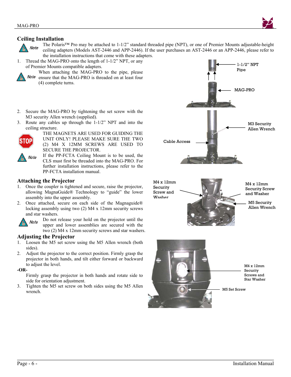 Premier Mounts Polaris Universal Projector Mount MAG-PRO User Manual | Page 6 / 8
