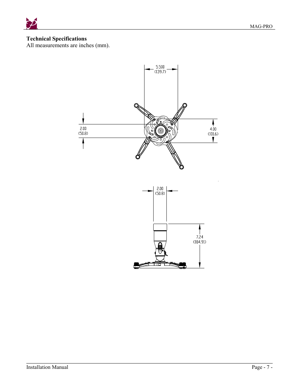 Premier Mounts Polaris Universal Projector Mount MAG-PRO User Manual | Page 7 / 8