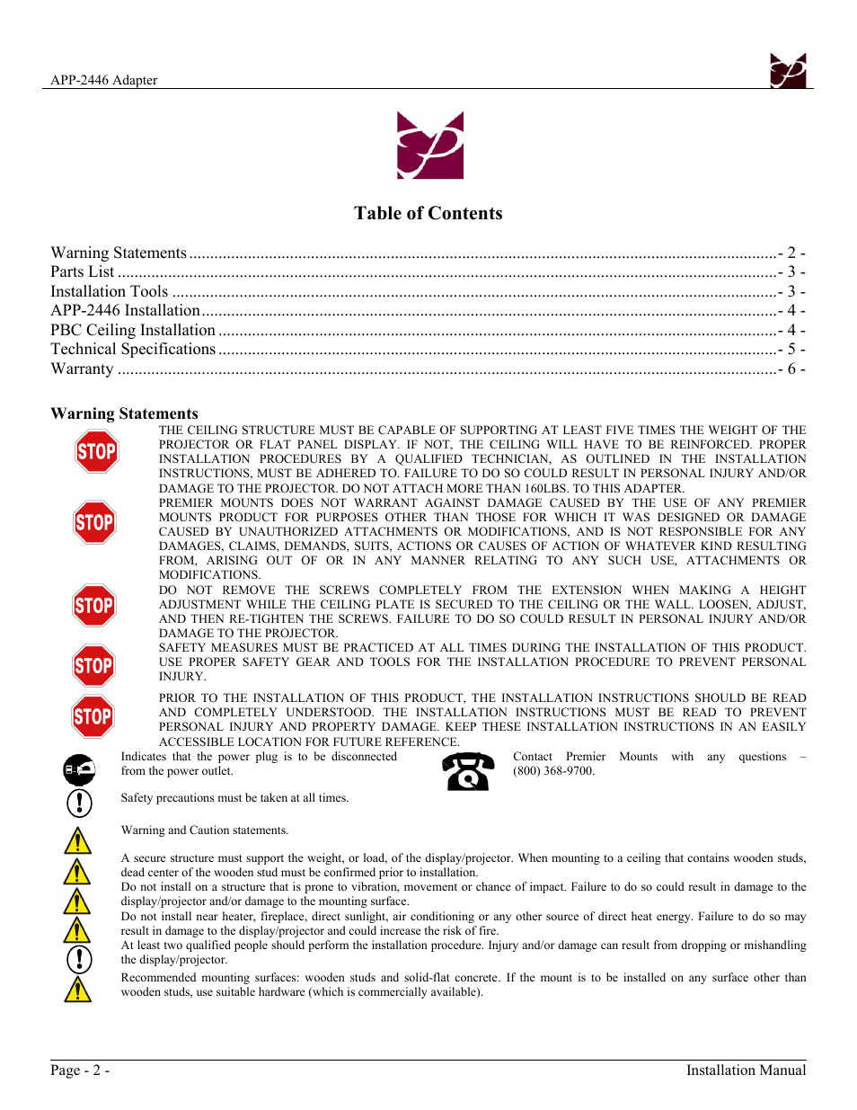 Premier Mounts APP-2446 User Manual | Page 2 / 6