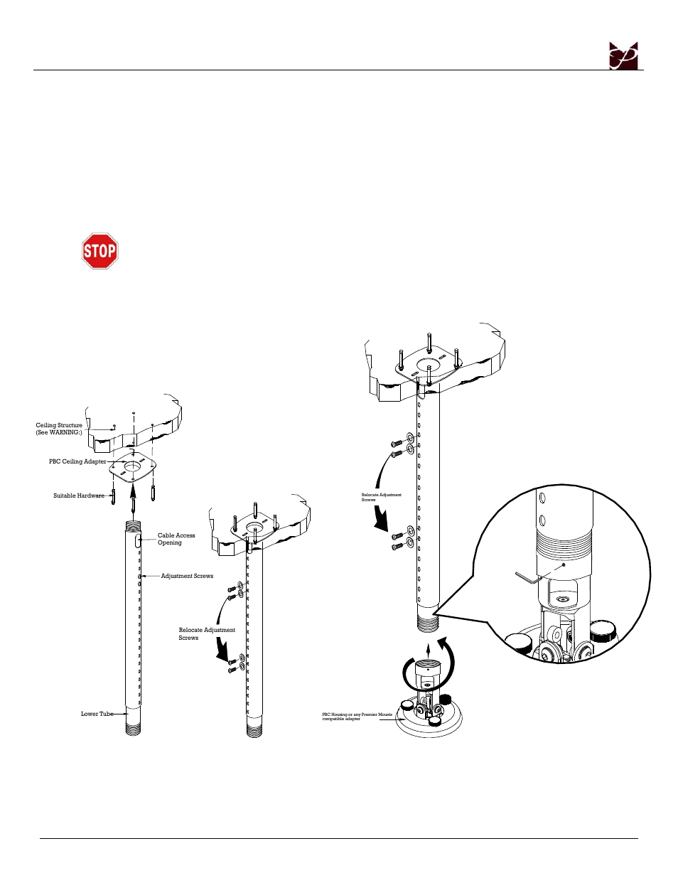 App-2446 installation, Pbc ceiling installation, Page - 4 - installation manual | Premier Mounts APP-2446 User Manual | Page 4 / 6