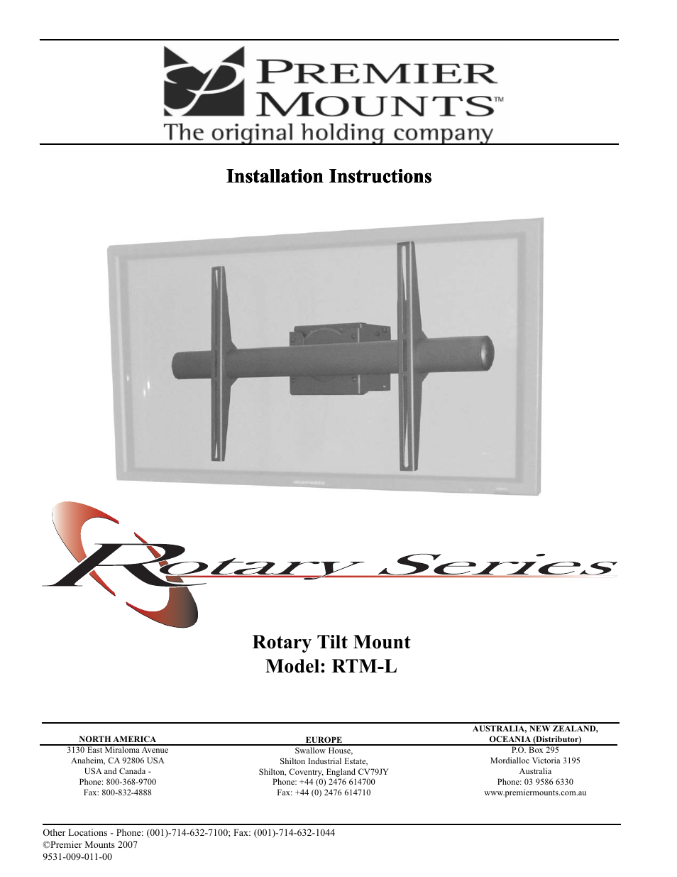 Installation instructions | Premier Mounts MOUNTS PSD-BWL User Manual | Page 9 / 22