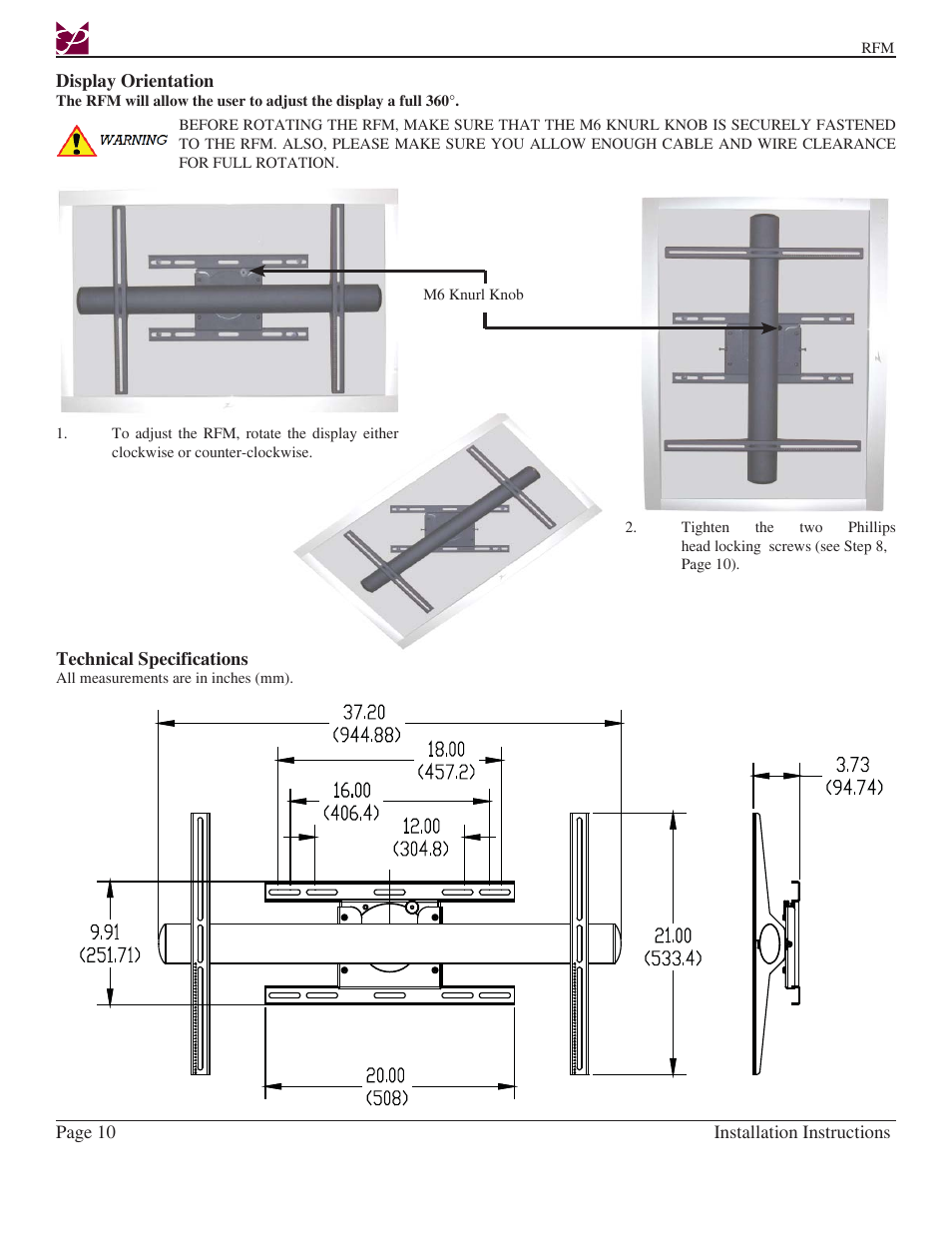 Premier Mounts Rotary series User Manual | Page 10 / 11