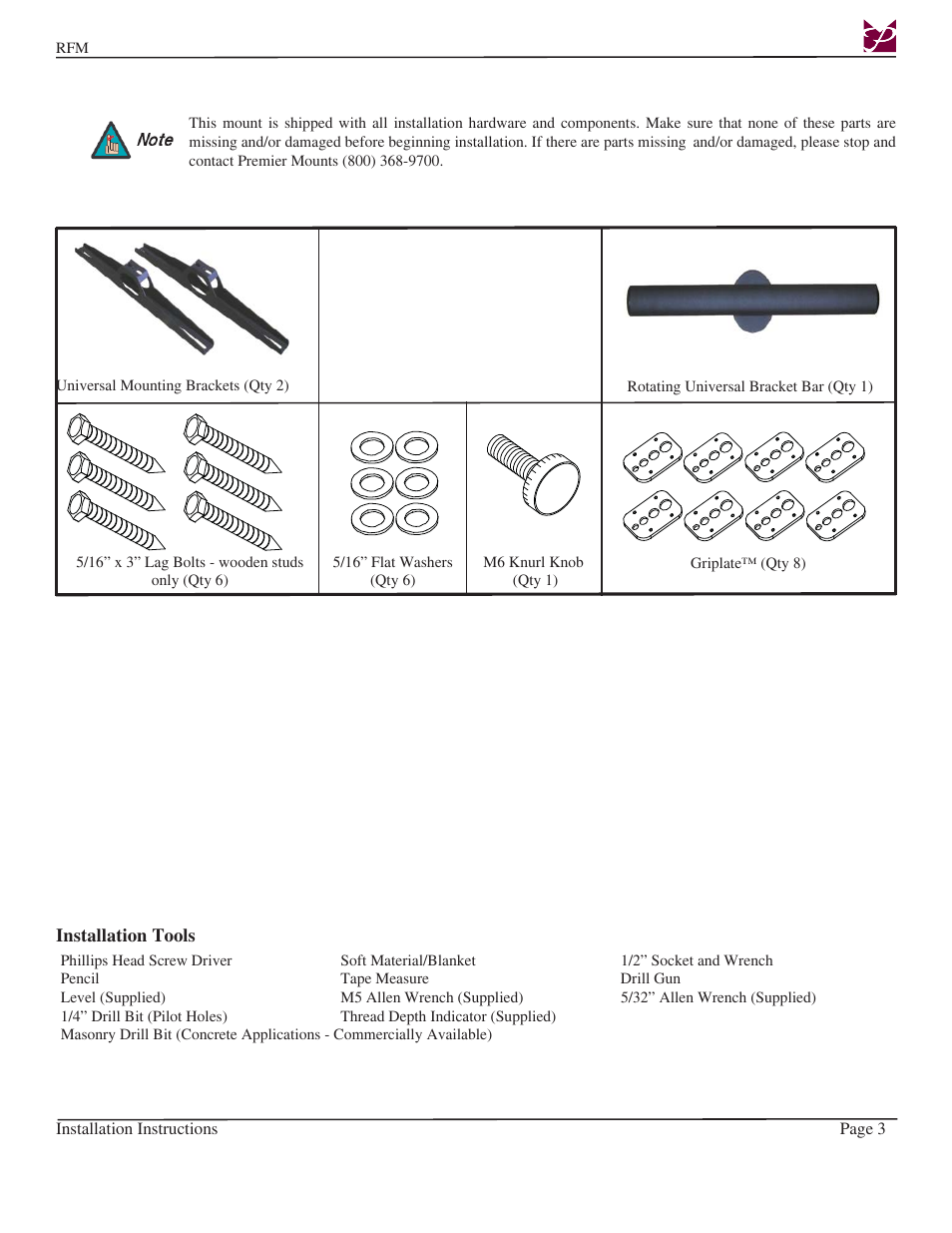Premier Mounts Rotary series User Manual | Page 3 / 11