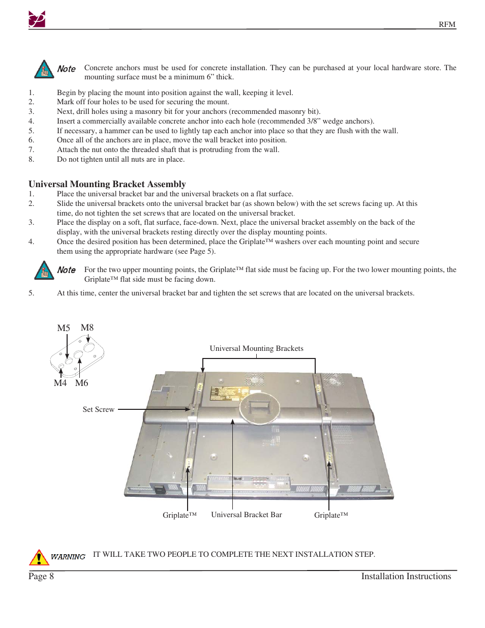 Premier Mounts Rotary series User Manual | Page 8 / 11
