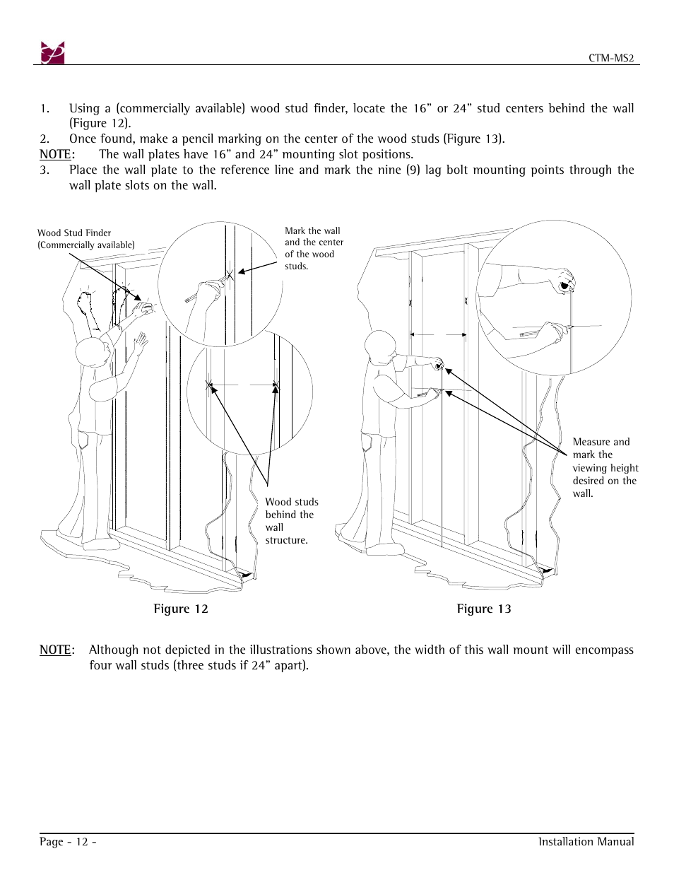 Ctm-ms2 installation | Premier Mounts CTM-MS2 User Manual | Page 12 / 22