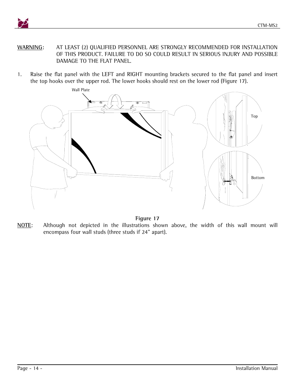 Installing the flat panel display (ctm-ms2) | Premier Mounts CTM-MS2 User Manual | Page 14 / 22