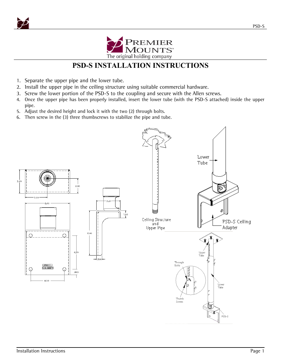 Psd-s installation instructions | Premier Mounts CTM-MS2 User Manual | Page 22 / 22