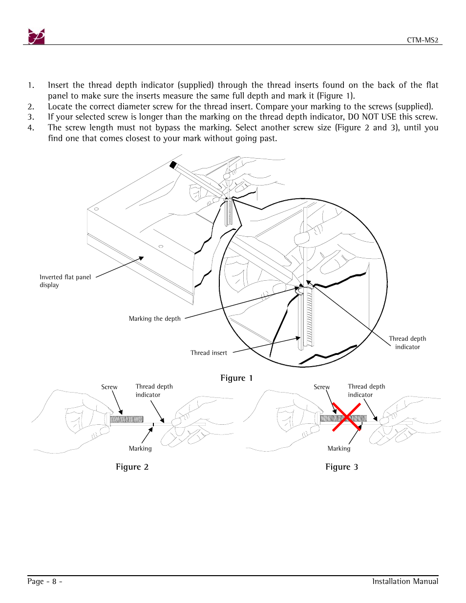 Thread depth indicator | Premier Mounts CTM-MS2 User Manual | Page 8 / 22